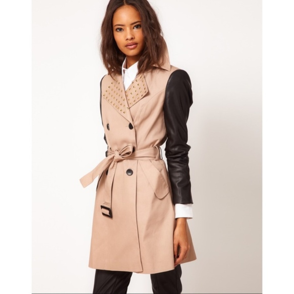 Asos Studded Trench Coat w/ PU Leather Sleeves